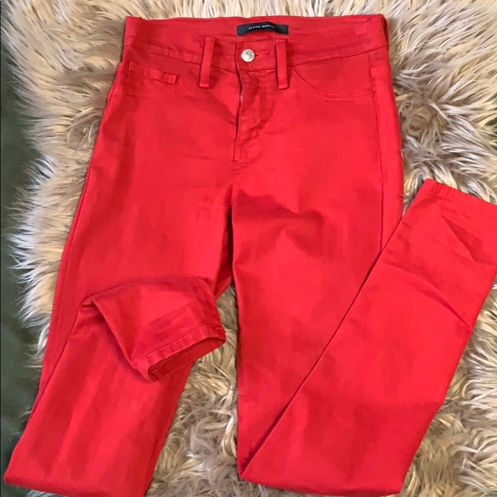 Red, High waisted Flying Monkey Jeans